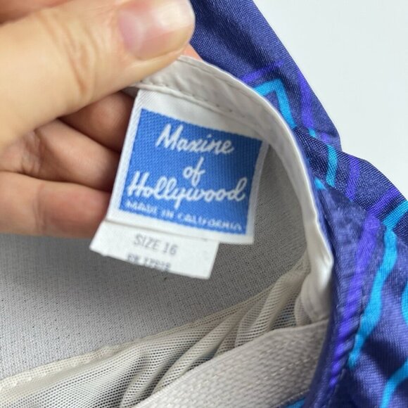 Vtg Maxine of Hollywood Blue Swimsuit 16 One-Piece Retro Pointy Bra 50s Stylel - Picture 5 of 10